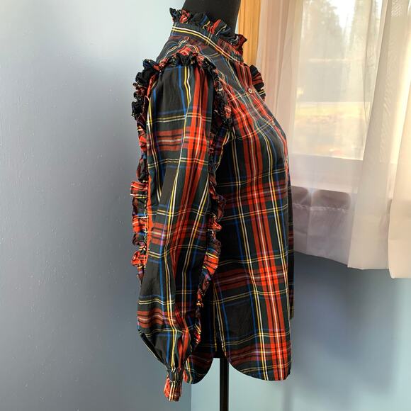 J. Crew Ruffle Popover Top in Stewart Plaid Size XS - Picture 7 of 9